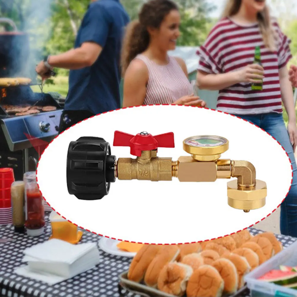 QCC1 Propane Refill Elbow Adapter with Gauge and ON-Off Control Valve Propane Adapter for 1 LB Propane Tank To Be Refilled