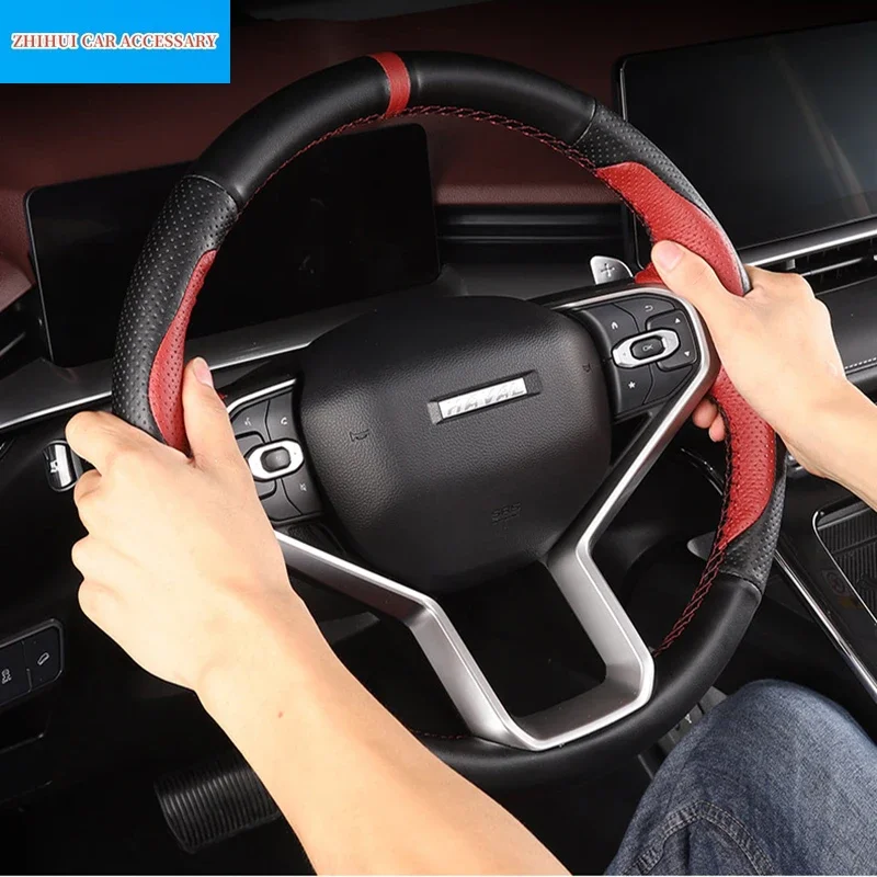 

Car Styling Hand-sewn Non-Slip Leather Steering Wheel Cover For Great Wall Haval Hover H6 3th 2021 2022 Car Interior Accessories