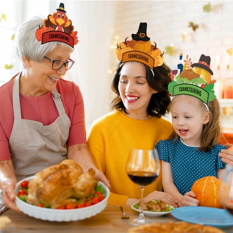 6 peças tiara de festa de ação de graças feliz adulto crianças abóbora adereços de festa