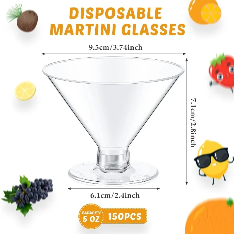 500 Pcs 5 oz Plastic Martini Glasses Disposable Clear Cocktail Dessert Parfait Glasses Unbreakable Mini Martini Cups for