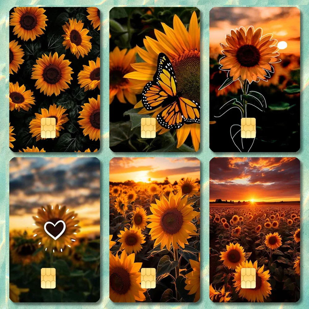 

Yellow Sunflower Stickers Cartoon Credit Card Visa Debit Bank Charge Card Bus Metro Waterproof Sticker Decal Decoration