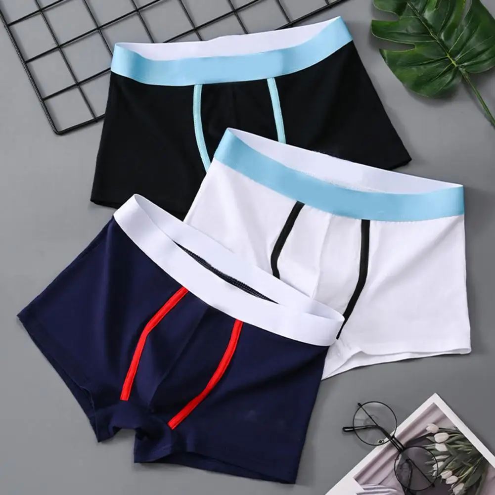 

Breathable Men Underwear Men Boxer Men's Moisture-wicking Boxer with Wide Waistband Colorful Patchwork Design for Sports
