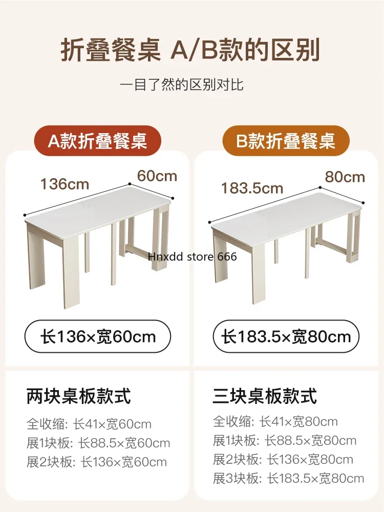 Cream wind solid wood folding dining table retractable household small apartment dining chair combination rectangle image 4