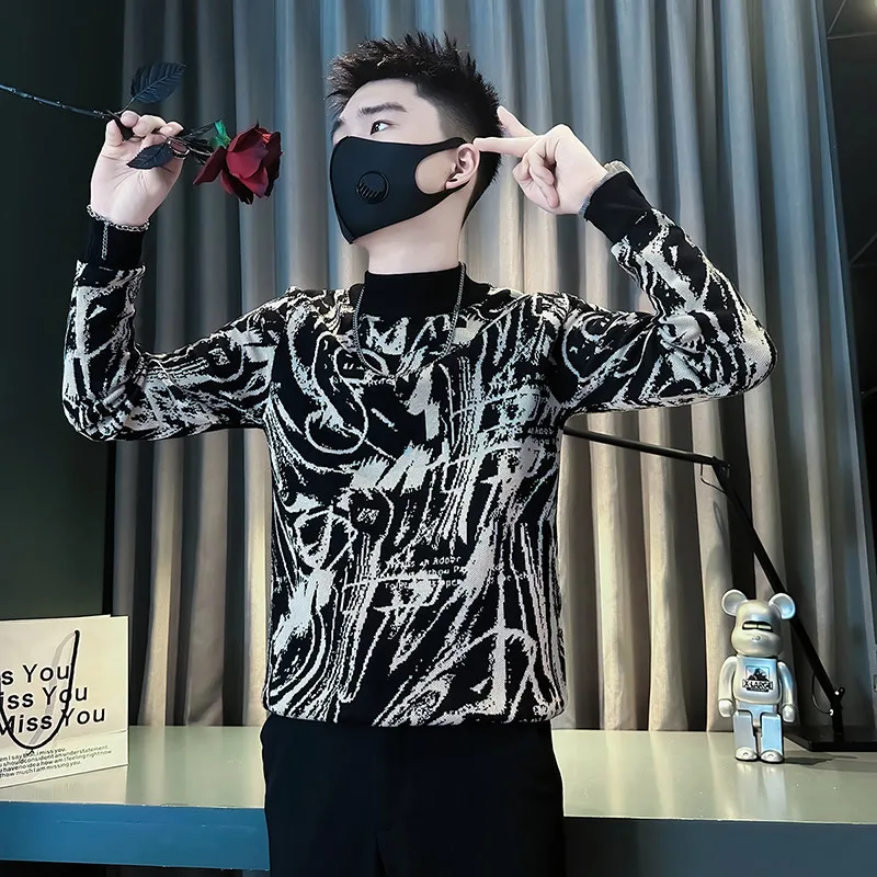 

Мужской повседневный вязаный свитер с высоким воротником, теплый, модный, универсальный, осенне-зимний, новый, эластичный, с длинными рукавами