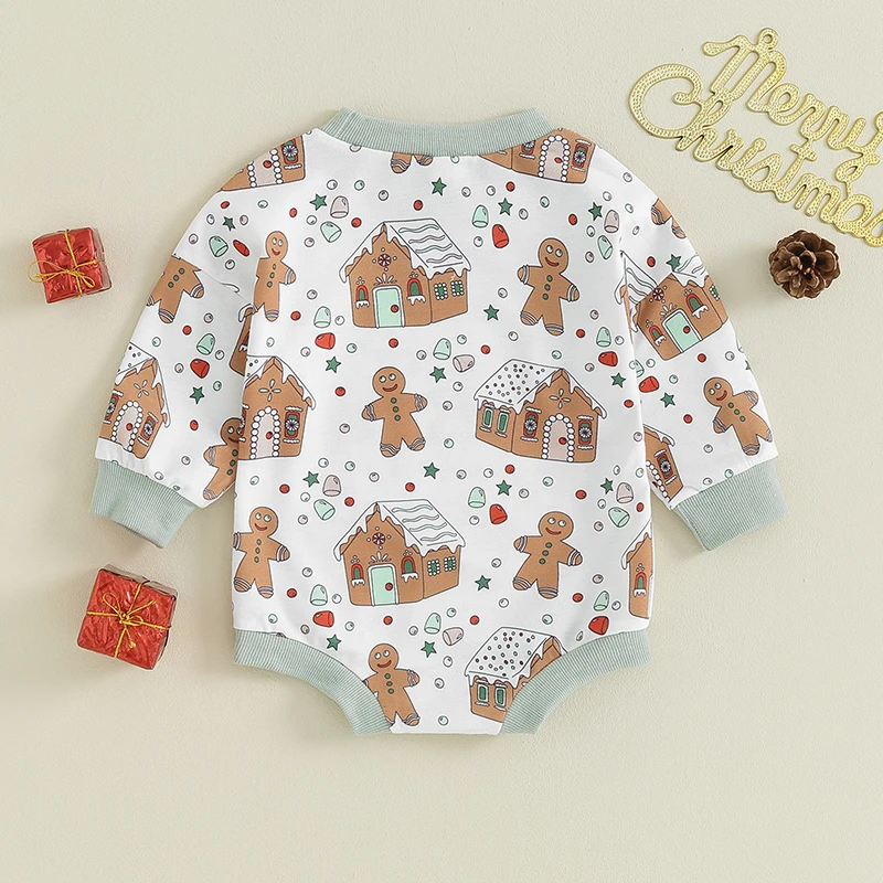 

Baby Christmas Romper Classic Gingerbread Man Print Long Sleeve Bodysuit Newborn Playsuit