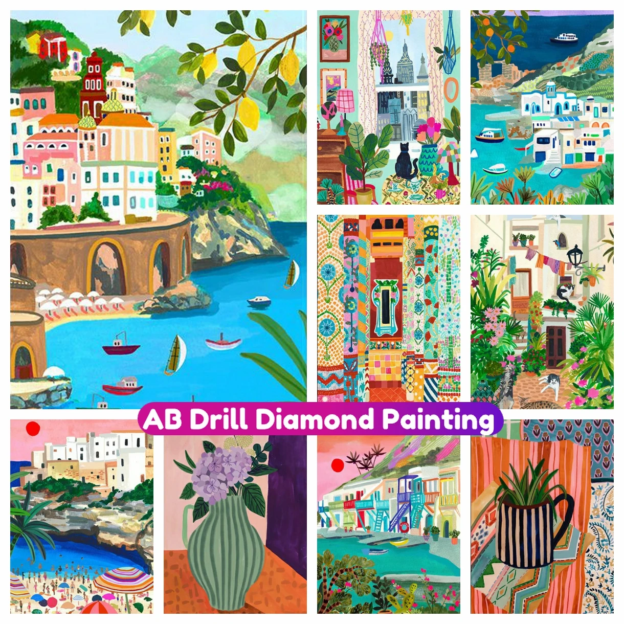 

Travel City Turky Spain Amalfi Coast 5D Full AB Diamond Painting Cross Stitch Kit Mosaic Embroidery Rhinestone Handmade Craft