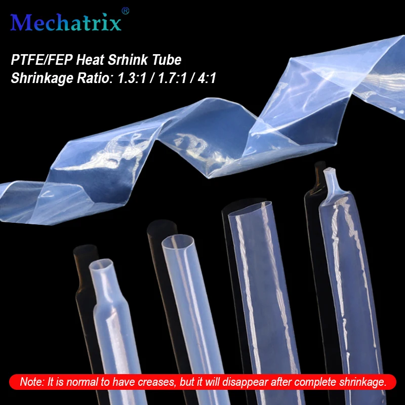 1M Transparent Heat Shrink Tube PTFE/FEP Shrinkage Ratio 1.7:1 / 1.3:1 /4:1 Dia.0.5mm ~ 40mm High Temperature Cable Shrink Film