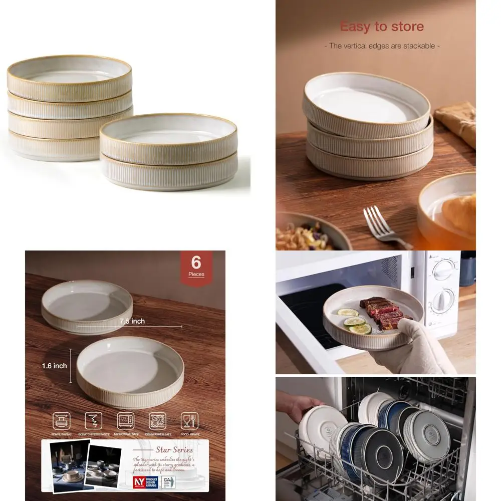 

Set of 6 Pasta and Salad Bowls, Double Reactive Glaze, Stackable, Ideal for Housewarming Gifts