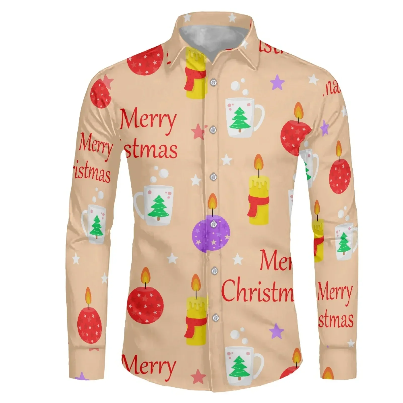 Christmas Design Store Holiday Atmosphere Staff Clothing Men's Business Casual Long Sleeved Shirt Smart Male Social Dress Shirts