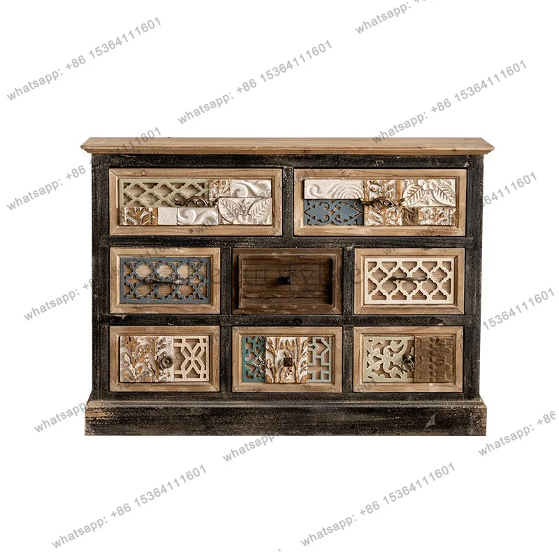 

Retro wooden chest of drawers, American drawer decorative storage cabinet