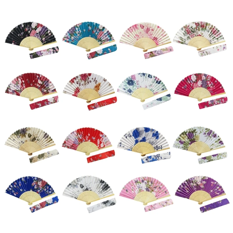 Japanese Flower Hand Fan for Women Festival Gift Performances Dance Wedding