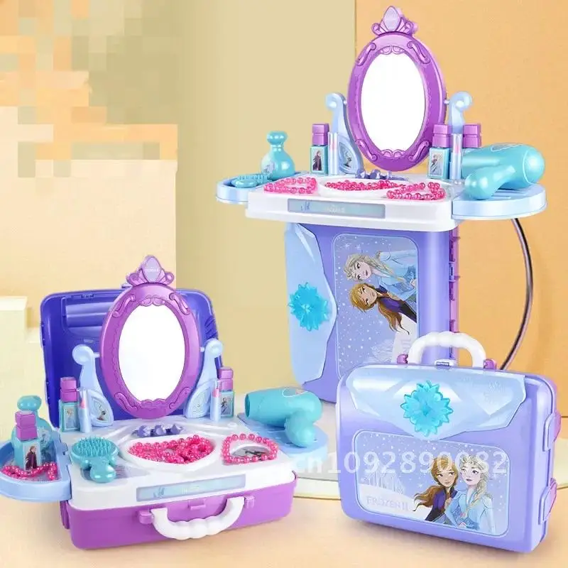 [Disney] 3 em 1 mala congelada aniversário playset simulado conjunto de cozinha casa jogar crianças presente para menina jogar brinquedos de cozinha maquiagem