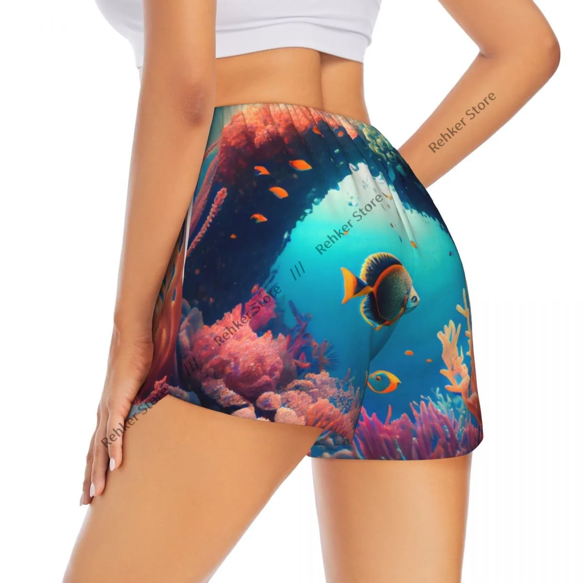 Yogashorts voor dames Fitnessshorts Biker Workout Hardloopshorts World Fish And Coral Reefs Sneldrogende sportkleding met zak