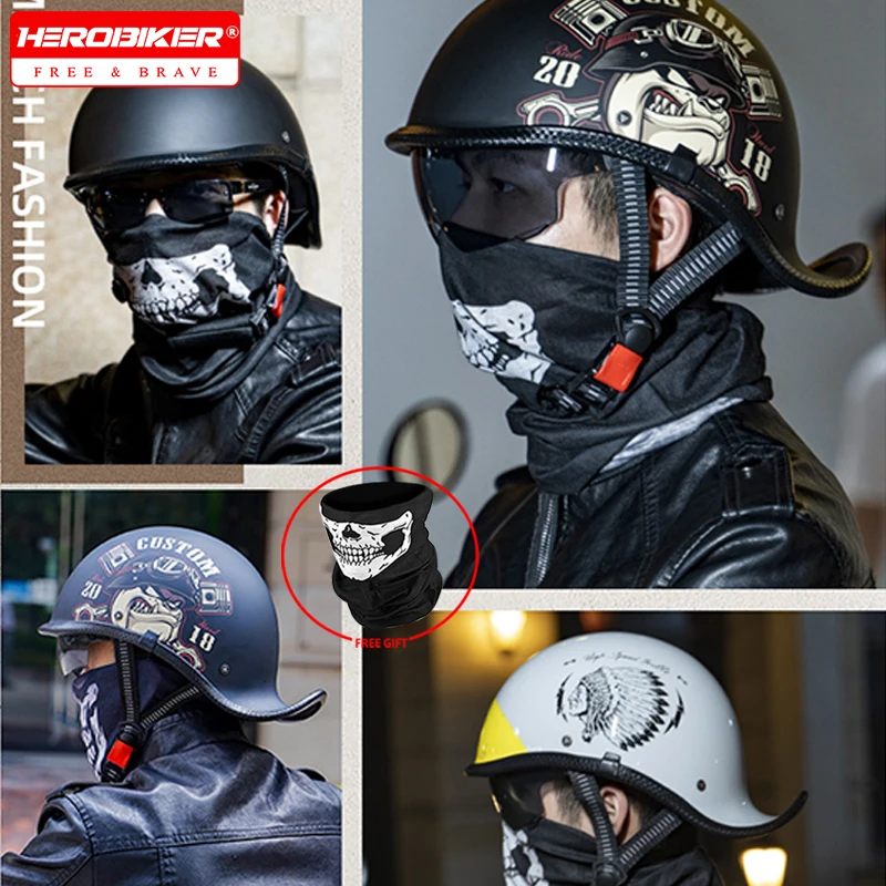 

Retro Motorcycle Helmets for Men Women Vintage Motorbike Half Helmet Built-in Lens Summer Winter Electric Bike Safety Cap