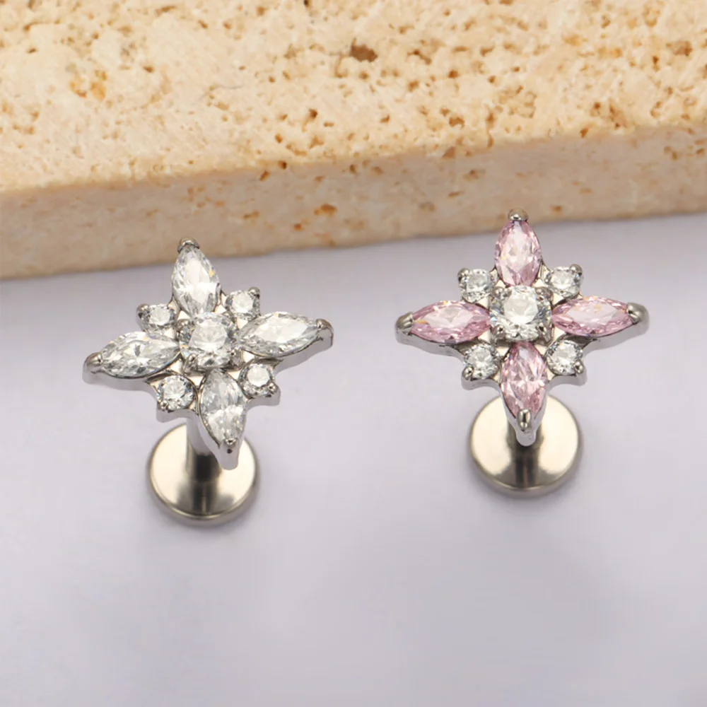 PUTITUP F136 التيتانيوم بأكسيد الحصان العين جولة أقراط مرصعة بحجر الزركون موضة الشرير نمط الأذن العظام الشفاه ترصيع هيئة ثقب المجوهرات #5