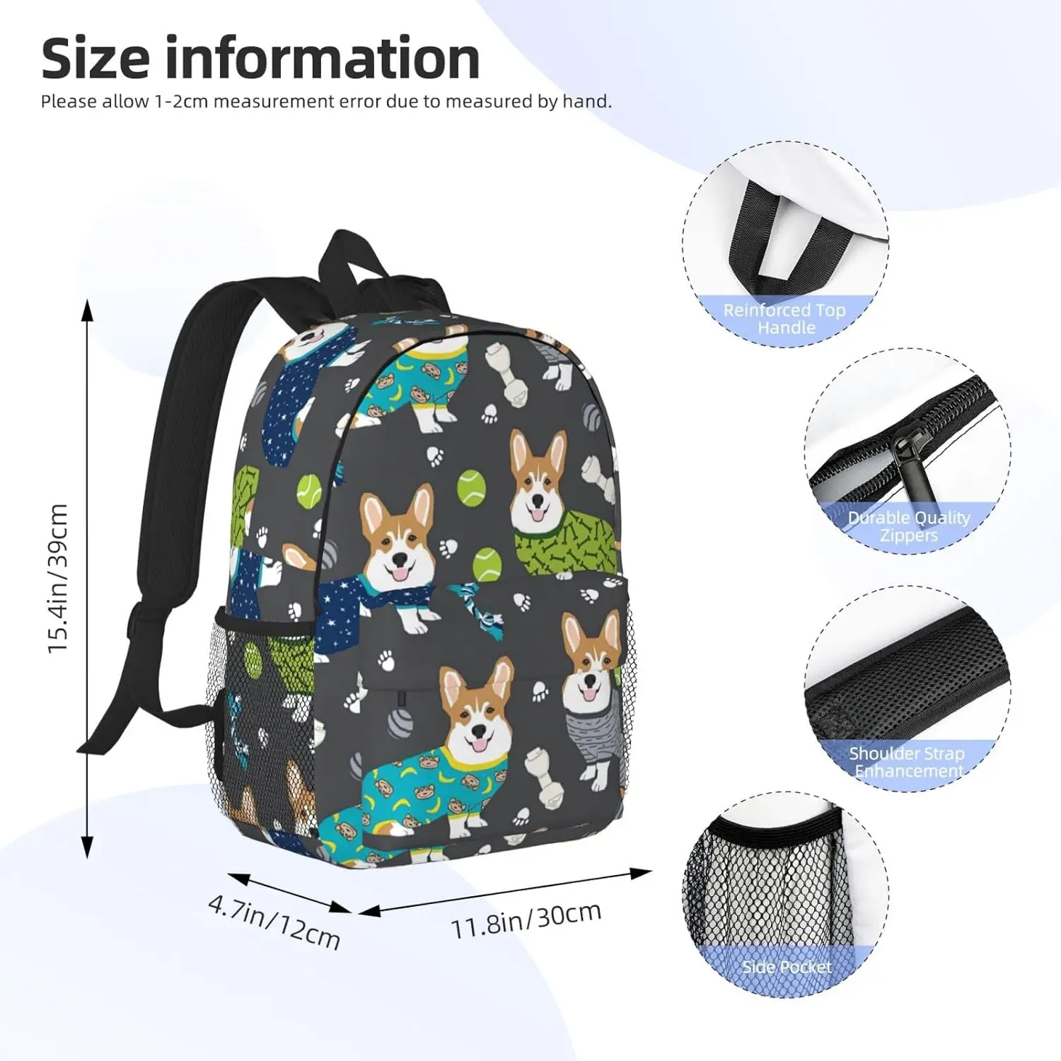 Wearing Clothes Corgi Dogs Print Adults Backpack Lightweight Backpacks For Hiking Work Laptop Backpack Men Women