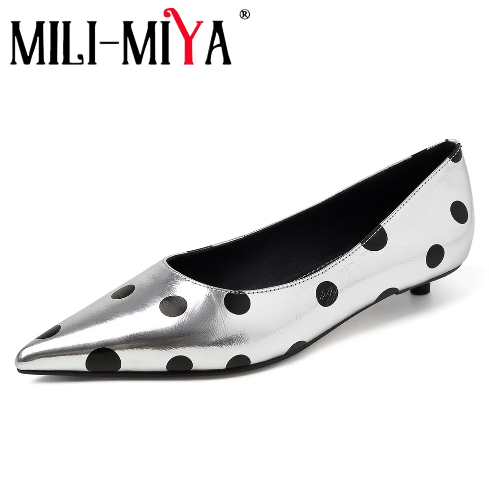 

MILI-MIYA Women’s Pointed-Toe Polka-Dot Two-Tone Calfskin Pumps With a Comfortable Low Heel And Slip-On Design Career&Office