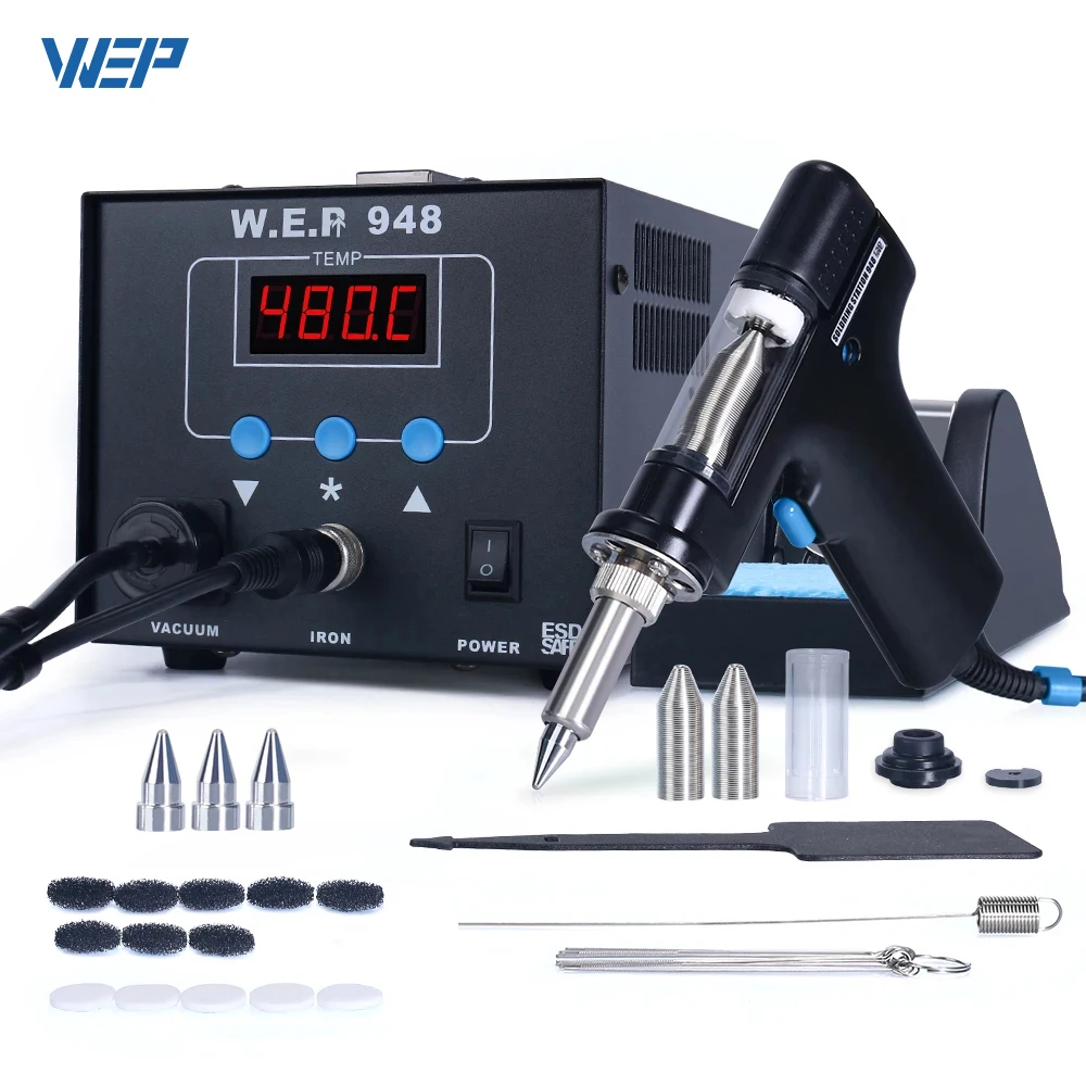 WEP 948 Desoldering Station With Electric Desoldering Gun ESD Safe Suction Tin Gun 90W Soldering Station For Phone Repair Tool