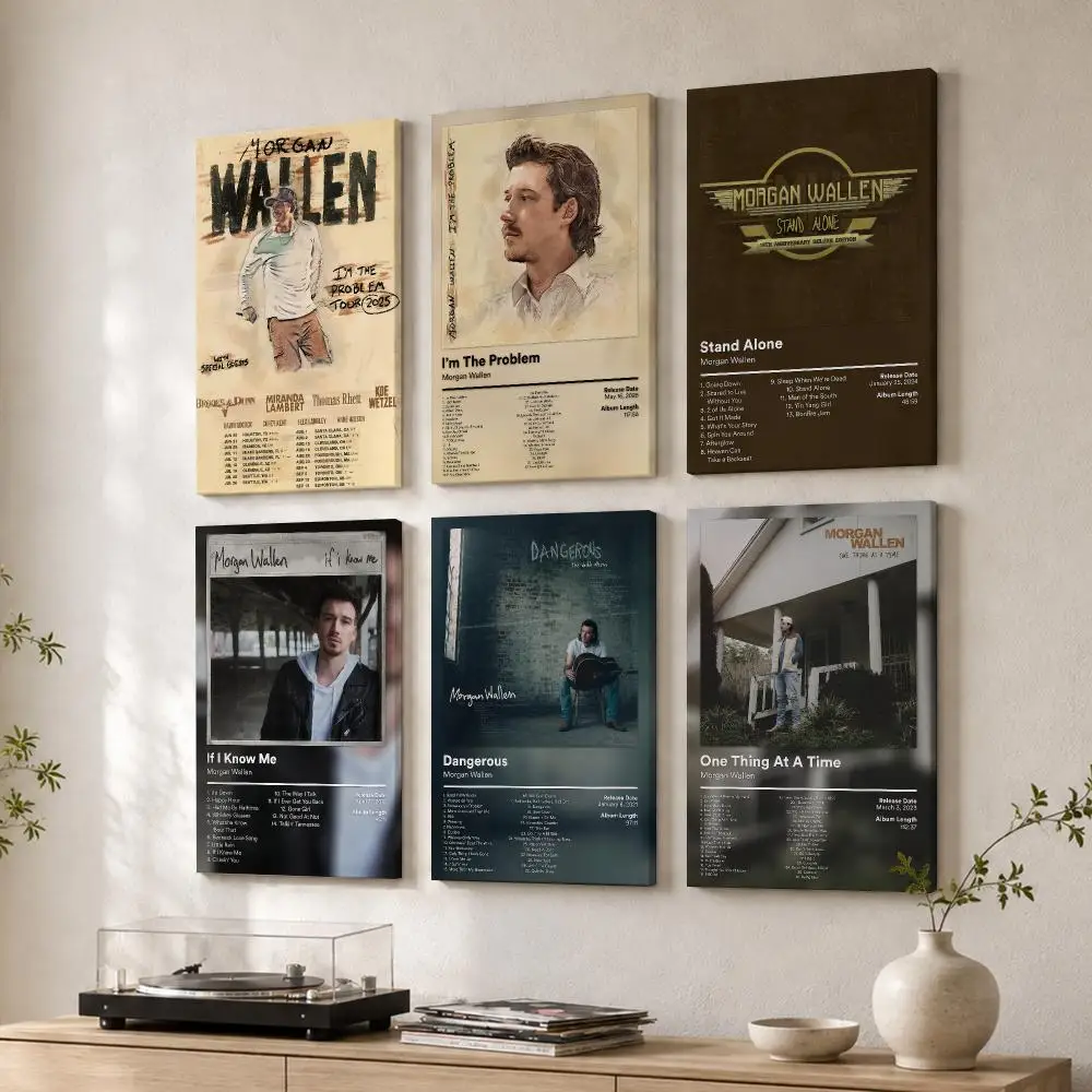 Hot M-Morgan Wallen Framed Wall Painting Wood Canvas Poster For Living Room Bedroom Hallway Office Home Decor Gift