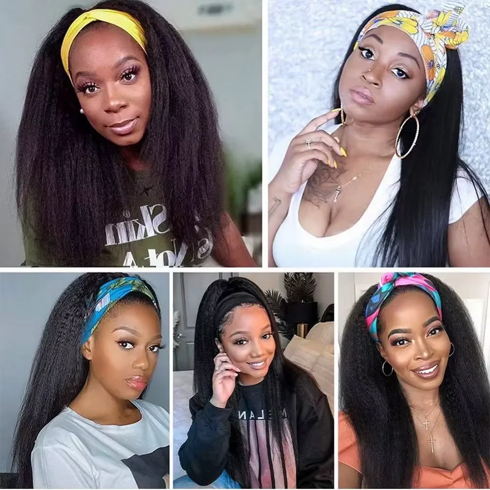 30 Inch Headband Wigs Human Hair For Women Ready To Wear Kinky Straight Human Hair Wig Machine Made Wig No Lace No Glue Cheap