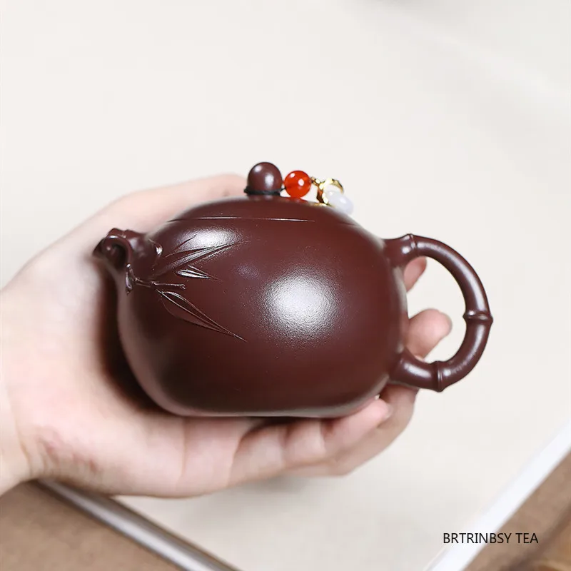 

Chinese Tradition Yixing Purple Clay Teapot Household Beauty Zisha Tea Pot Handmade Bamboo Leaf Xishi Kettle Teaware 190ml
