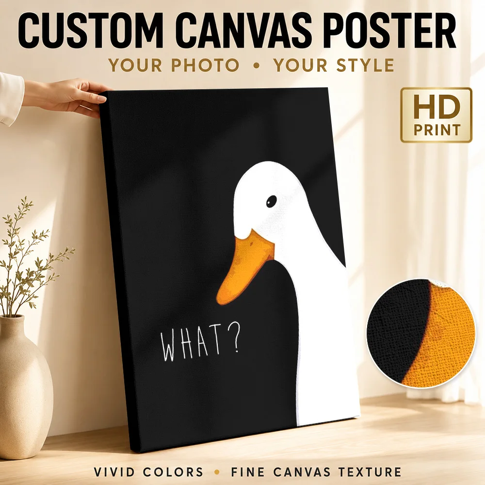Duck What Humor Quote Wood Framed Canvas Print Personalized Photo High Contrast Monochrome Portrait Wall Art For Home Office