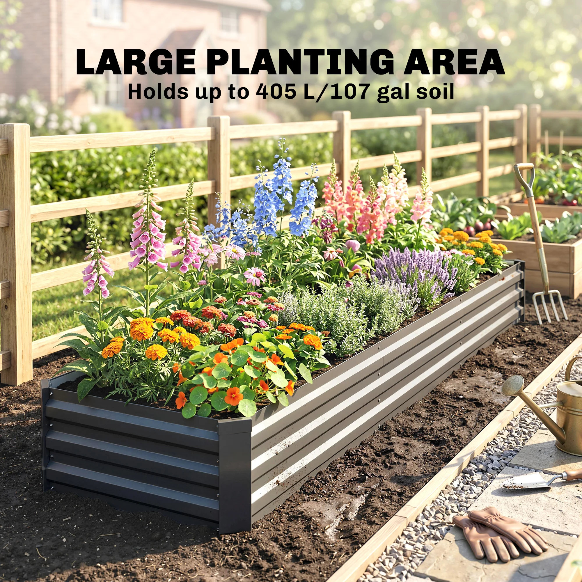 Galvanized Raised Garden Bed, 240X60Cm Rectangular Outdoor Elevated Planter Box