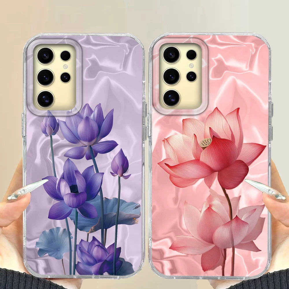 INS Lotus Floral Bunte Luxus Druck Frauen Telefon Fall Für Samsung Galaxy S24 S22 S23 S25 S21 Plus S20 FE Ultra Shell TPU Abdeckung