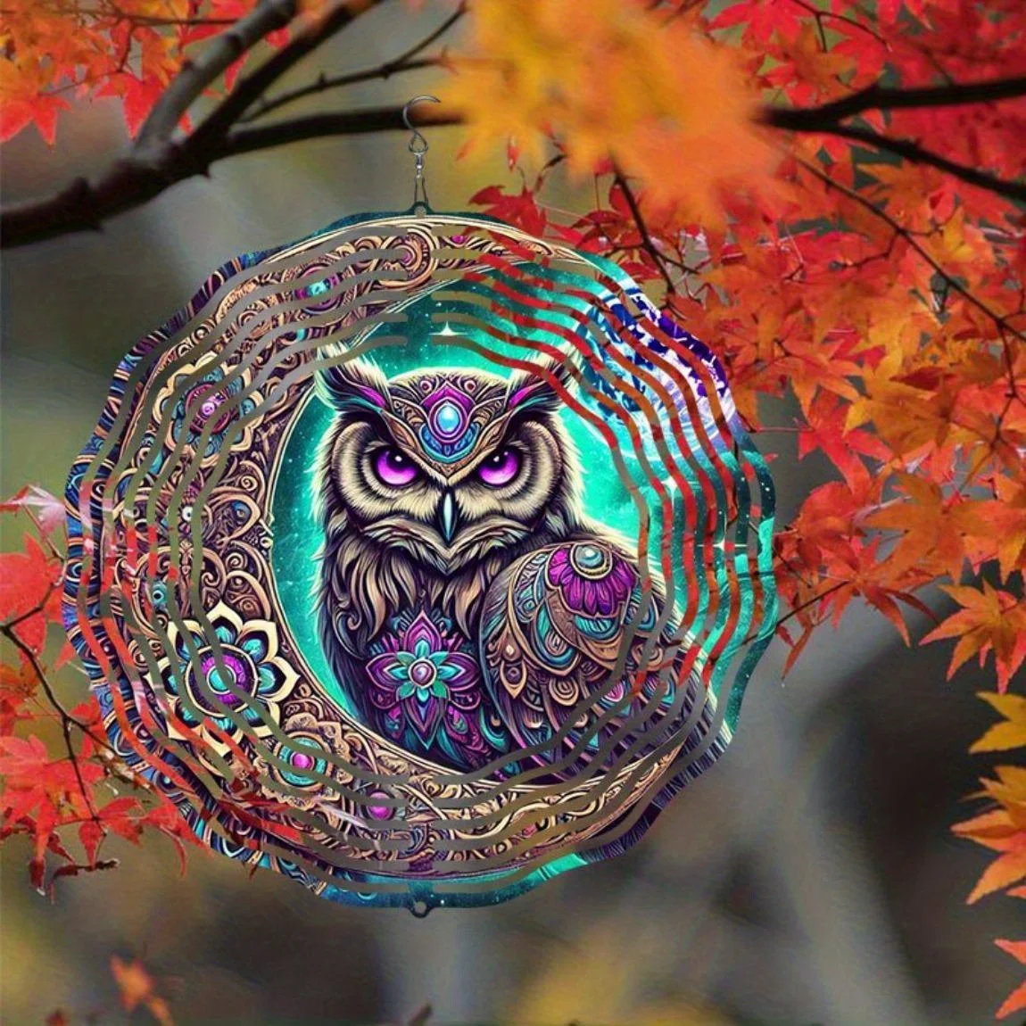 2D Metal Owl Wind Chime | Outdoor Hanging Decor, No Electricity | Ideal Halloween & Christmas Gift