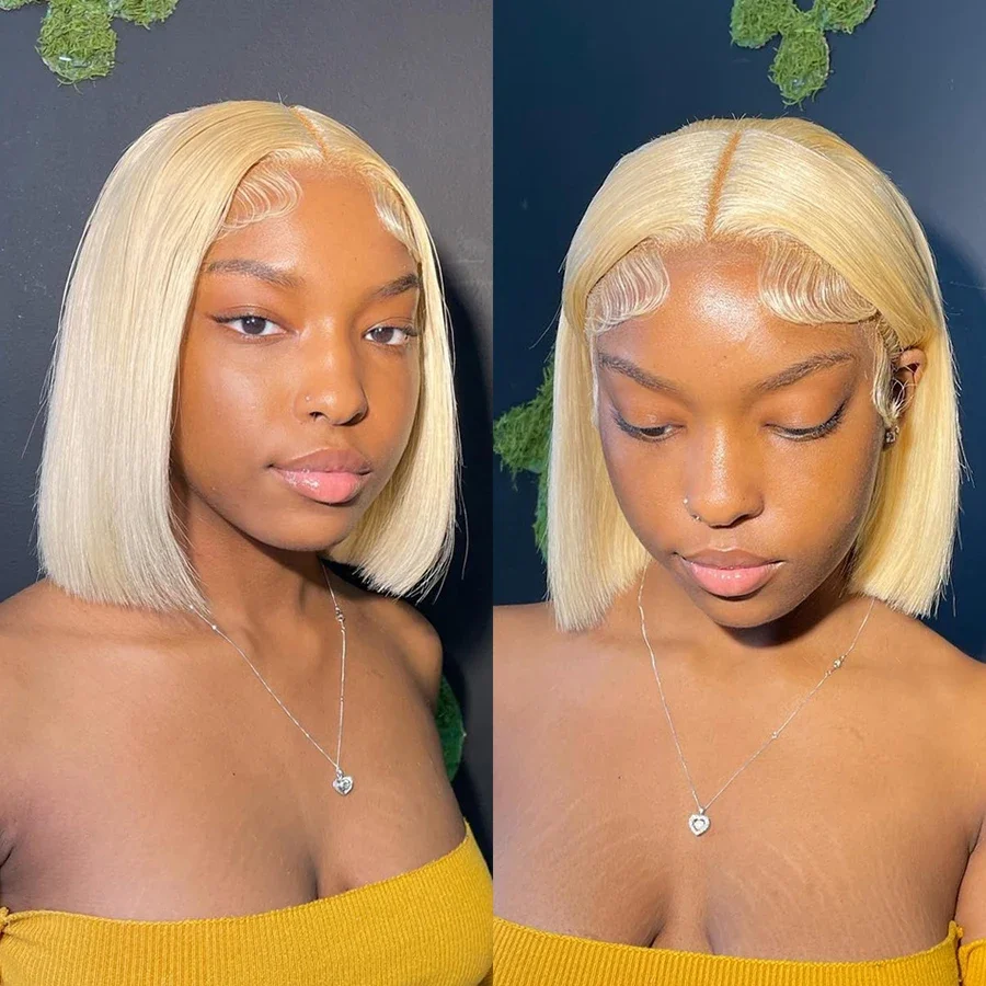 613 Honey Blonde Short Bob Wig 13x4 Lace Front 100% Human Hair Wigs For Women Birmese Virgin Hair Straight 13x4 Lace Frontal Wig