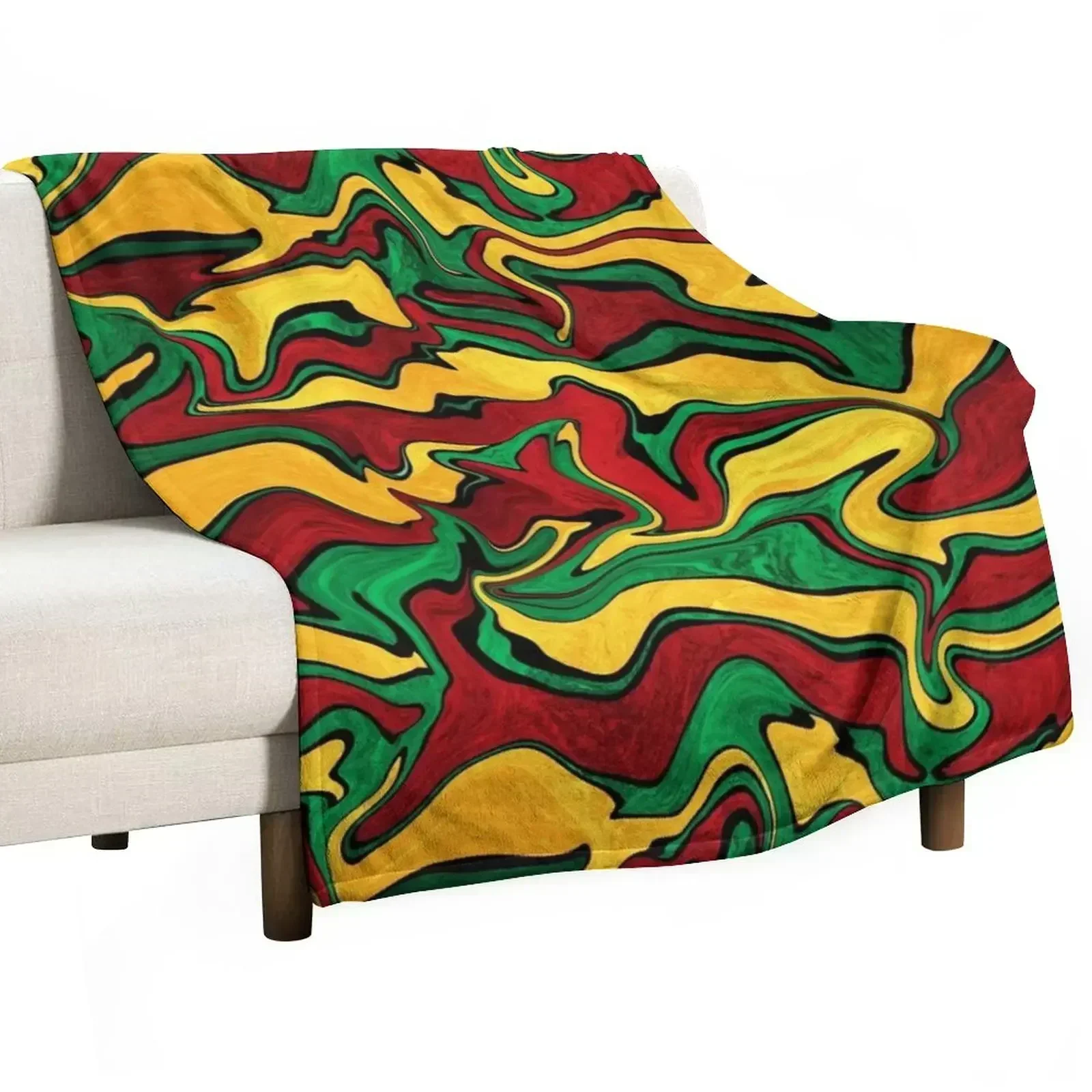 Liquify art with rasta colors, Rastafarian swirl pattern Throw Blanket Custom Polar For Decorative Sofa Hairy Blankets