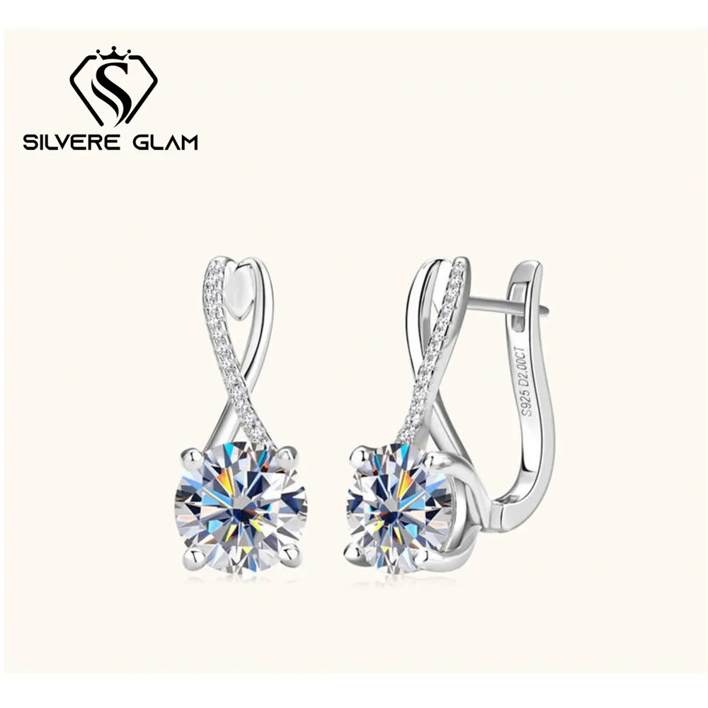 Real 925 Sterling Silver Earrings 2Carats *2 moissanite Women's Ear Clips Classic Dazzling Simple Fairy Jewelry Gift Engagement