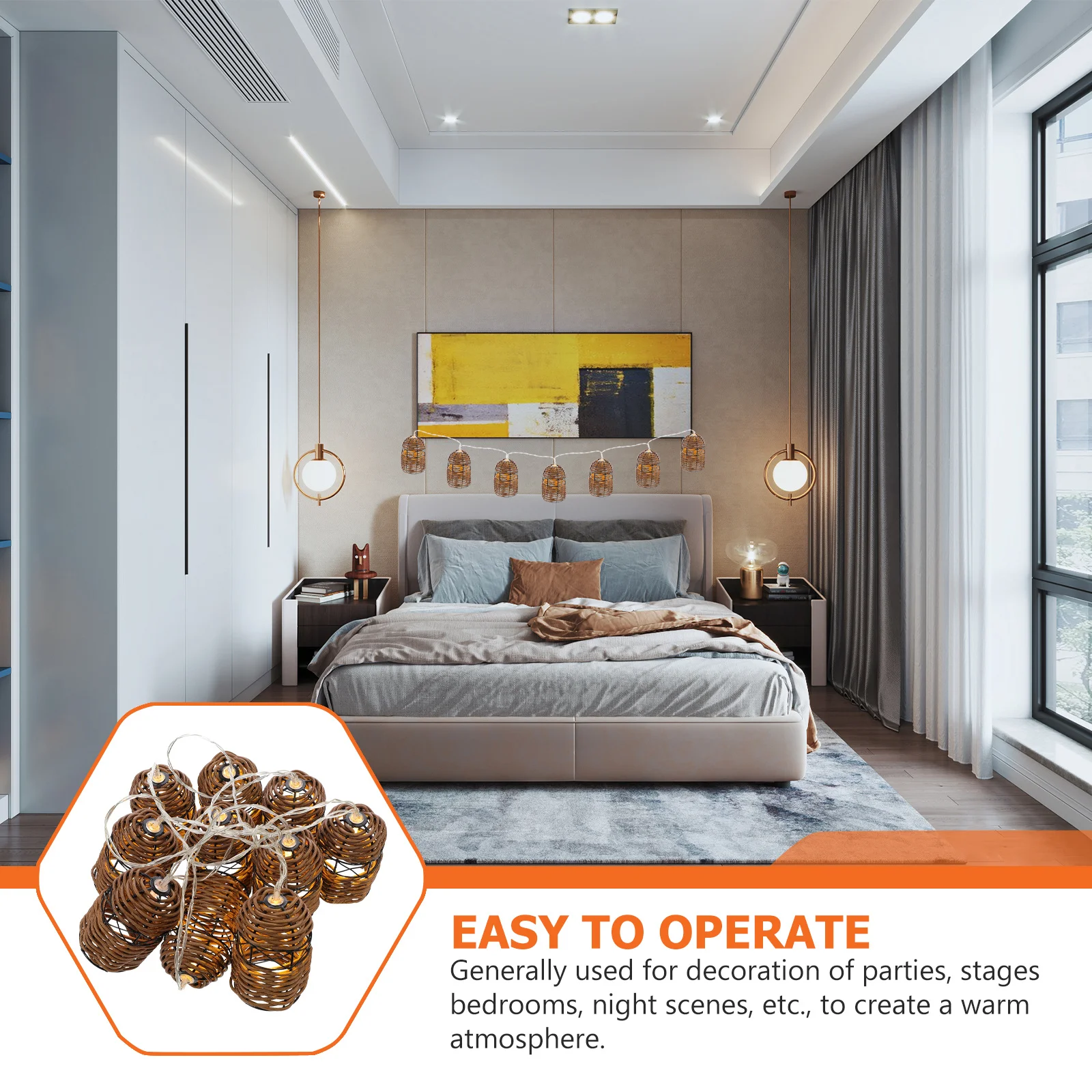 Led Decorative Light String Simulated Rattan Design Powered Warm Lights For Party Garden Restaurant Bedroom