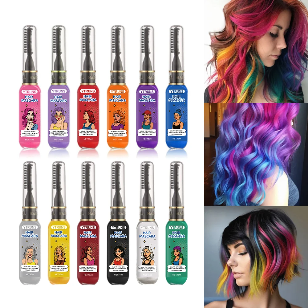 

13 Color Temporary Hair Dye - Single Brush Included, Buildable Long Lasting Hair Paint, Smudge Resistant for Party & Stage