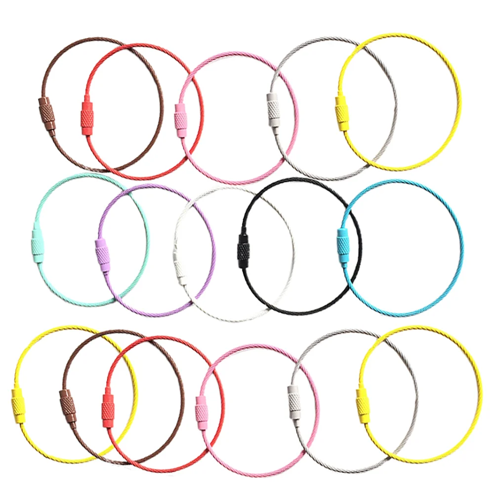 

16 Pcs Wire Rope Key Ring Chains Luggage Tags Loops Keepers Stainless Keychains Steel Heavy