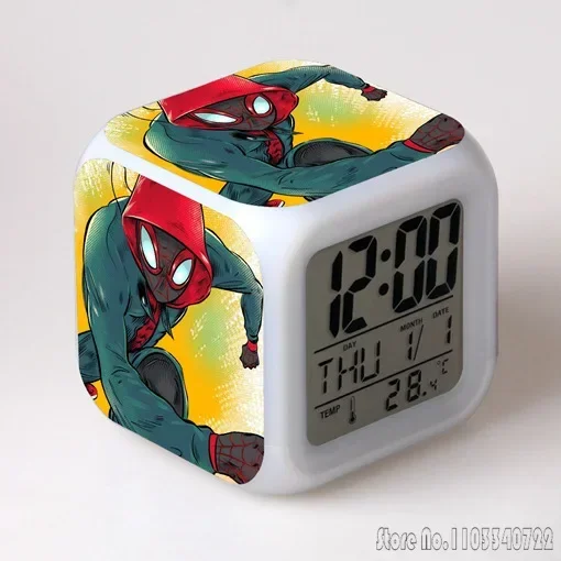Avengers Marvell Spiderman Sveglia arcobaleno Studente creativo 8x8x8 cm Cubo LED con display a luce colorata Ora Settimana Mese