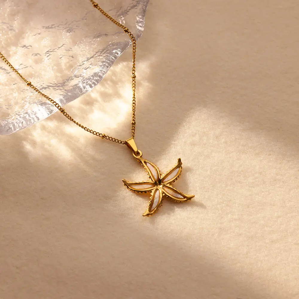 Starfish Pendant Necklace For Women Men Stainless Steel Gold Color Simple Clavicle Chain Necklaces Fashion Jewelry Accessories