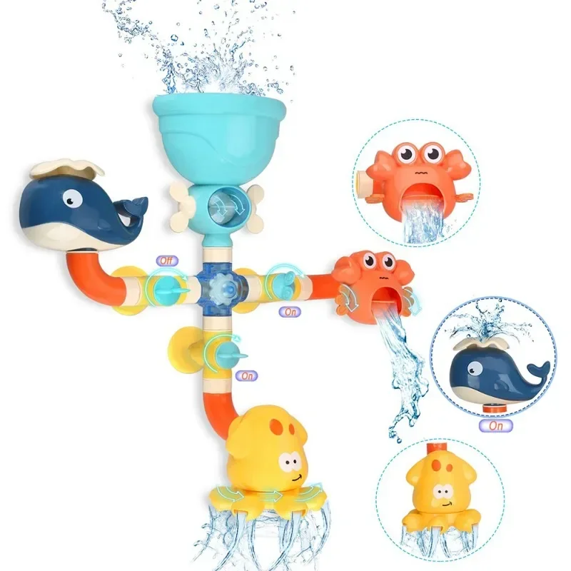 Waterwheel Dabbling Water Spray Set para crianças, Baby Water Game, Faucet Shower, Rubber Duck, Bathroom Toys, Animals Shower, Summer