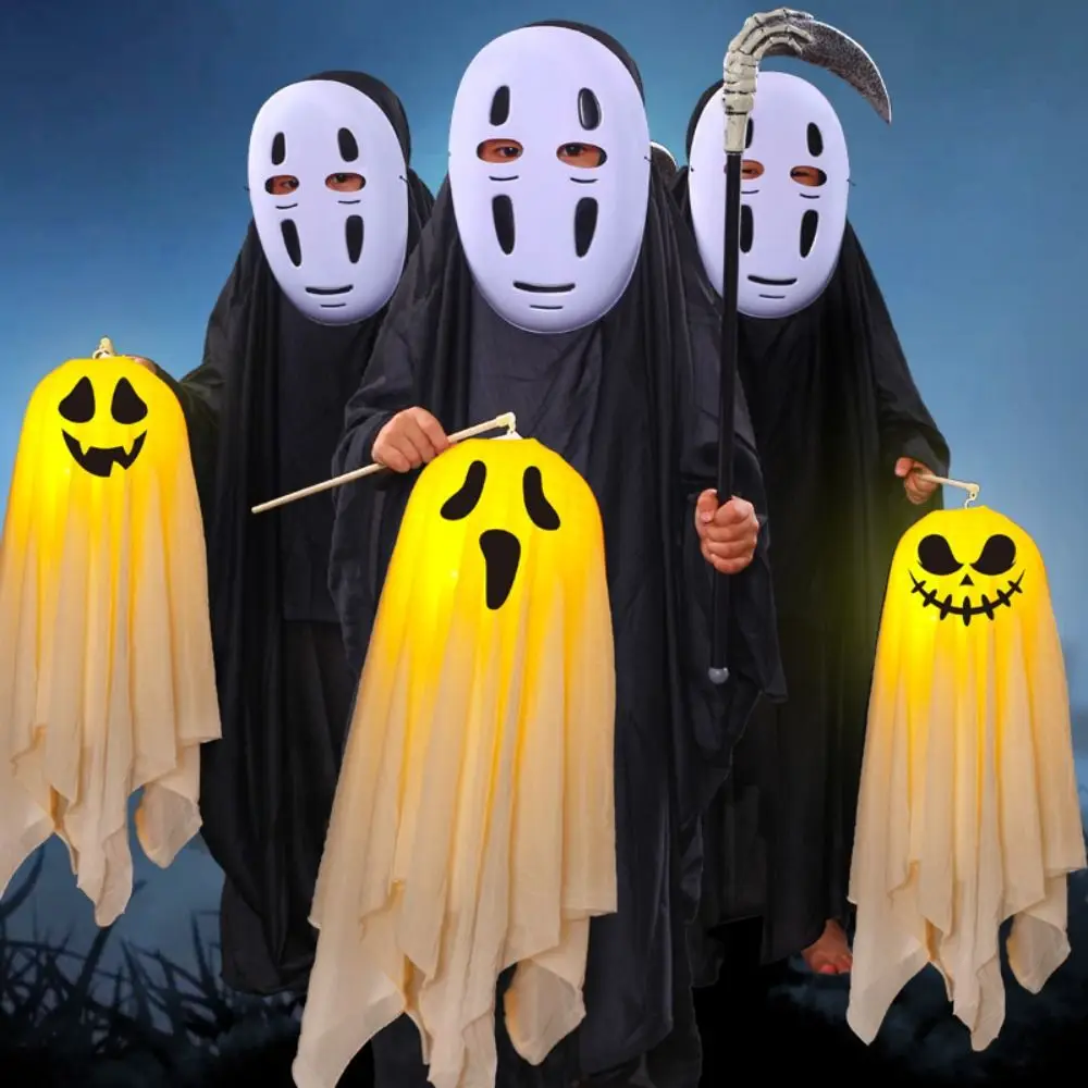 Creative Light Hanging LED Pumpkin Lantern Expression Glowing Ghost Lantern Luminous Cartoon Ghost Lamp Decor Cosplay