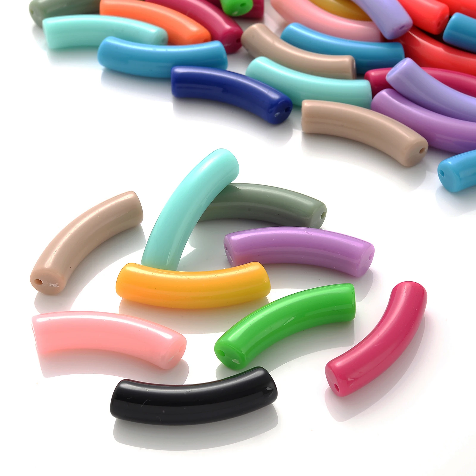 5/10pcs Solid Color Acrylic Bamboo Bent Beads Curved Beads Tube Beads For Diy Jewelry Making Bracelets Necklace