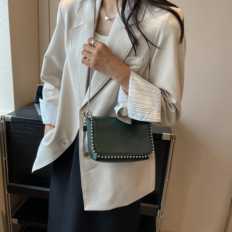 Fashion Chains Beading Women Crossbody Bags 2024 New Fashion Designer Handbags Luxury Leather Shoulder Bags Brand Bolsos Mujer