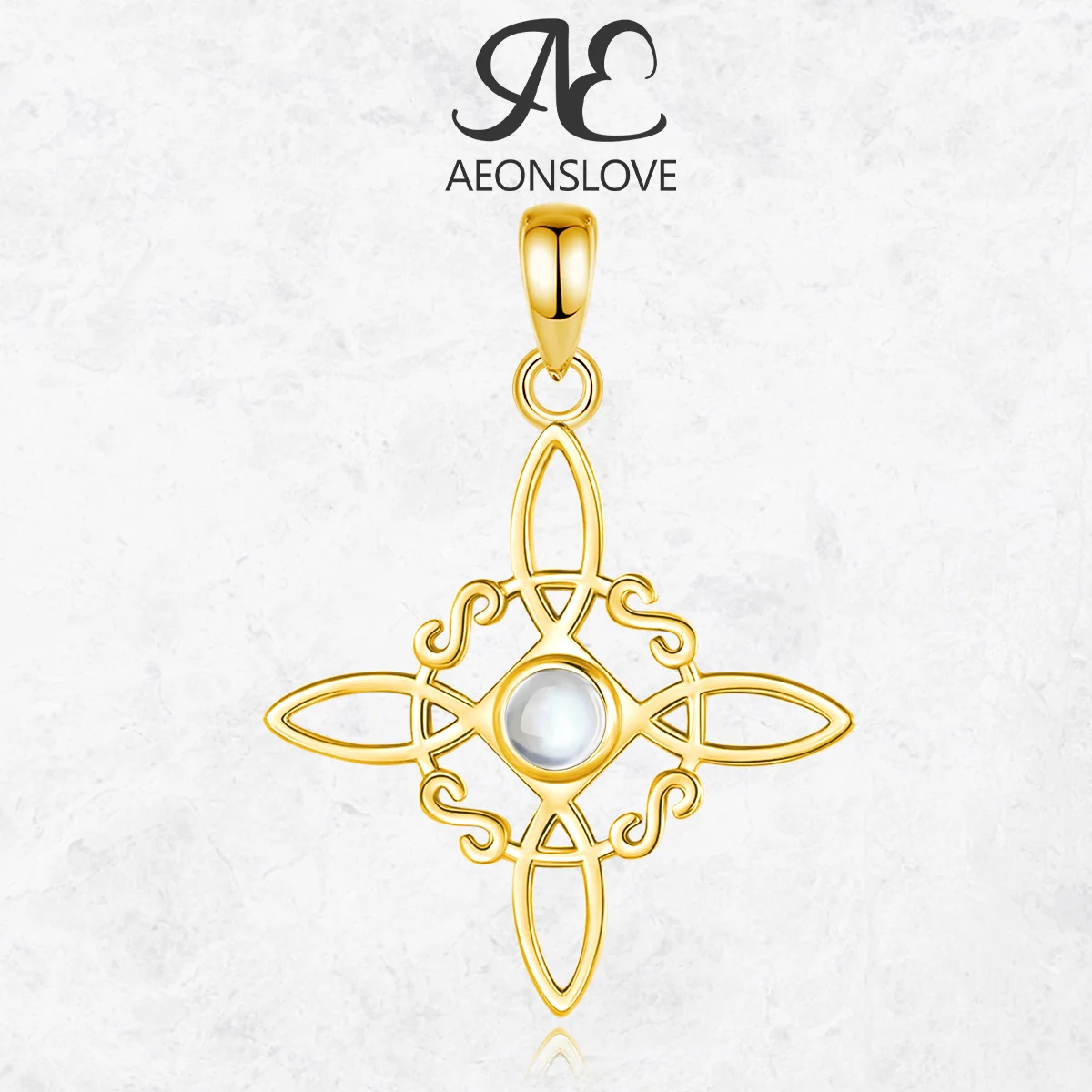 

AEONSLOVE 18K Gold Plated 925 Sterling Silver Witch Knot Necklace Moonstone Celtic Pendant Talisman Irish Jewelry Gift for Women