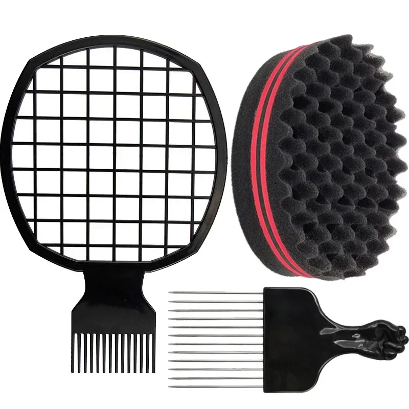 Hair Brush Sponge for Twists Big Holes Metal Pick Comb Double-sided Breathable Perm Styling Brush Special for Real Hair Wigs
