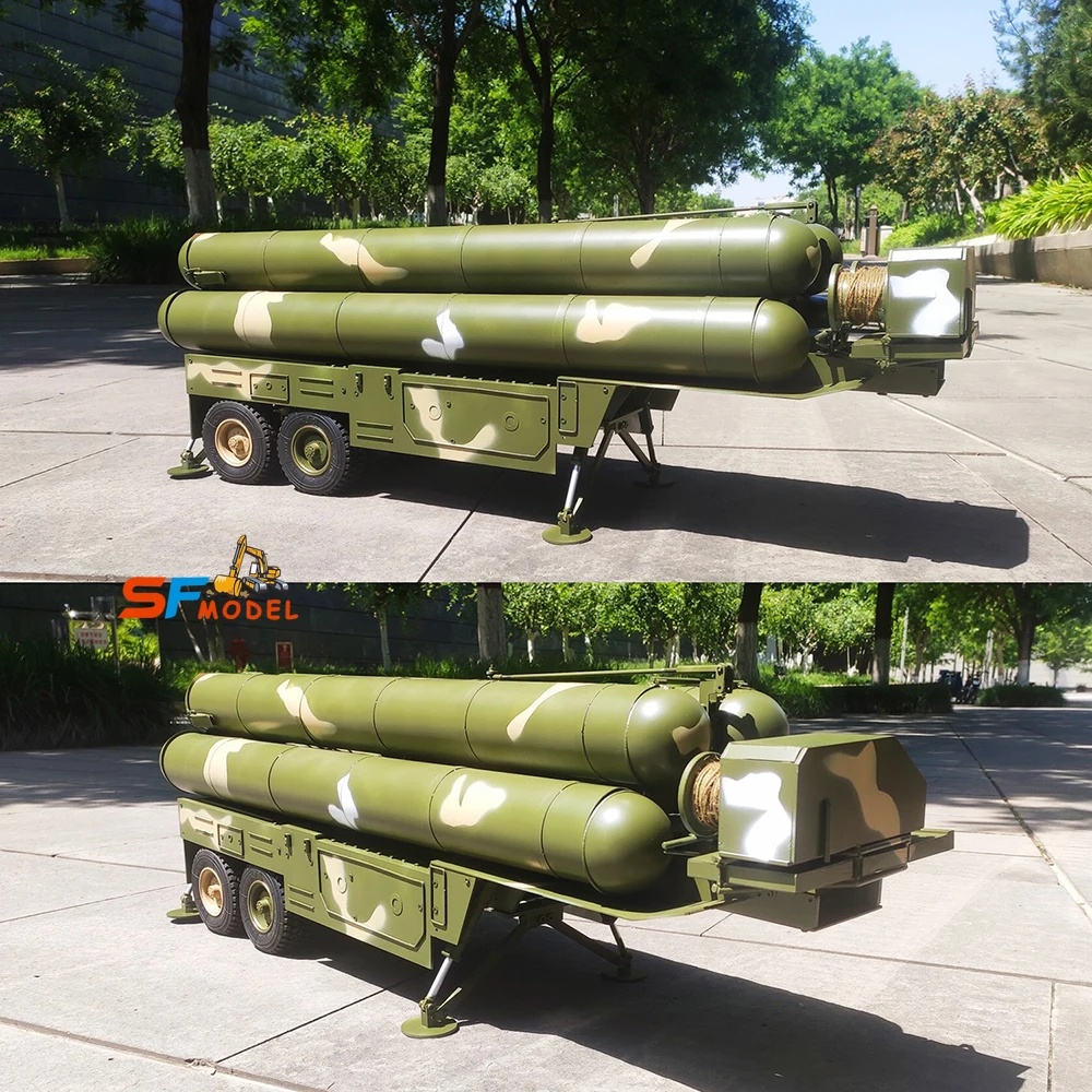 RC Trailer 1/12 Can Launch Rocket Missiles Full Metal Trailer Model Suitable for HG P802 BC8 Tractor Military Truck Model Toys