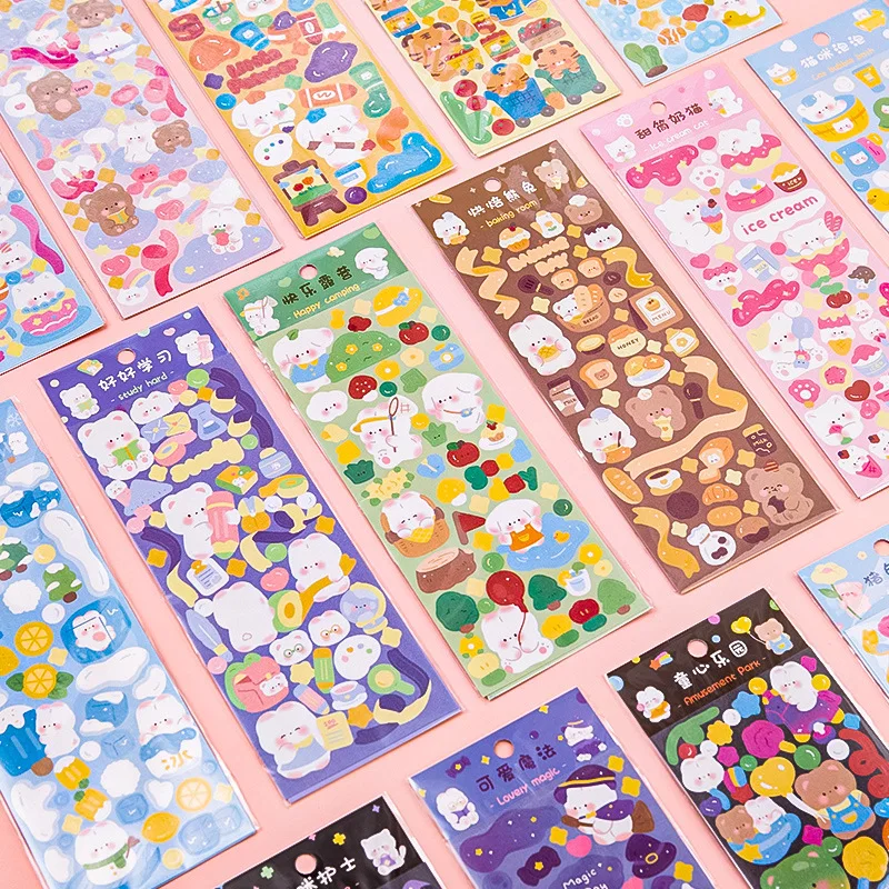 

Cartoon Goo Card Stickers Korean Cute Hand Account Material Student Laser Small Stickers Goo Chuck Diy Decorative Stickers