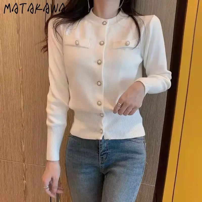 

Matakawa Short Cardigans Woman Solid Autumn Winter Korean Fashion Chic Sweaters Elegant Vintage Slim Simple Sueter Mujer