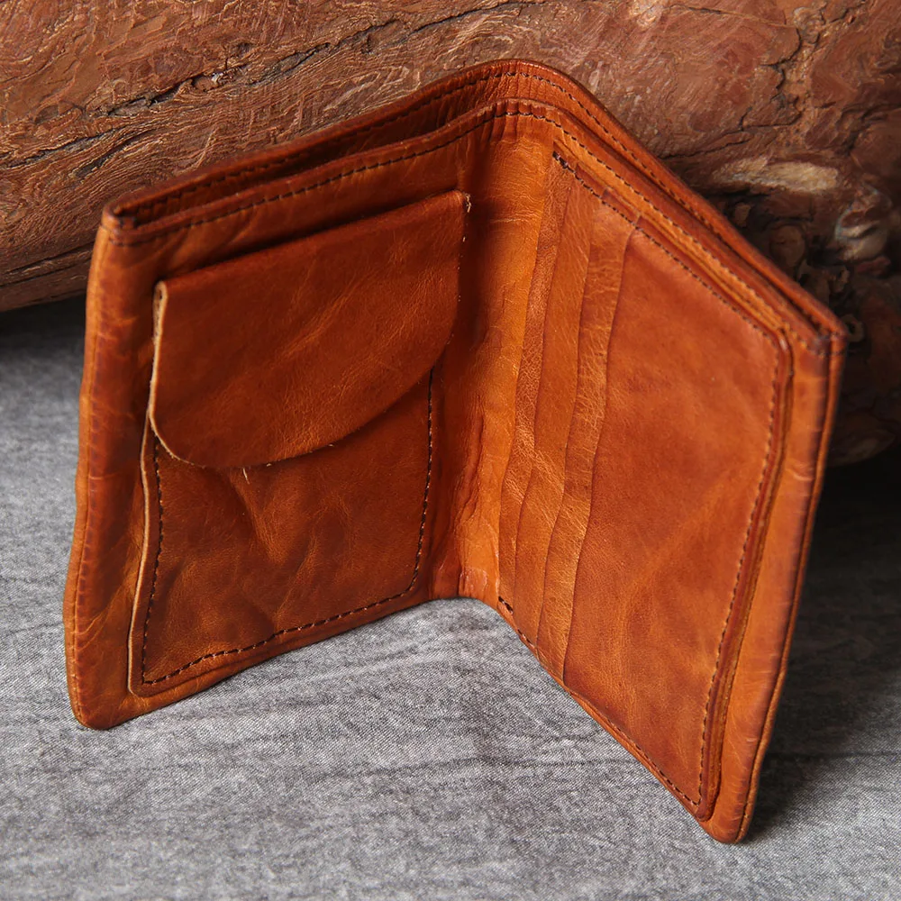 S.WORKER Vollnarbiges Rindsleder-Portemonnaie Vintage Slim Bifold Geldbörse für Herren Business – Detail 9