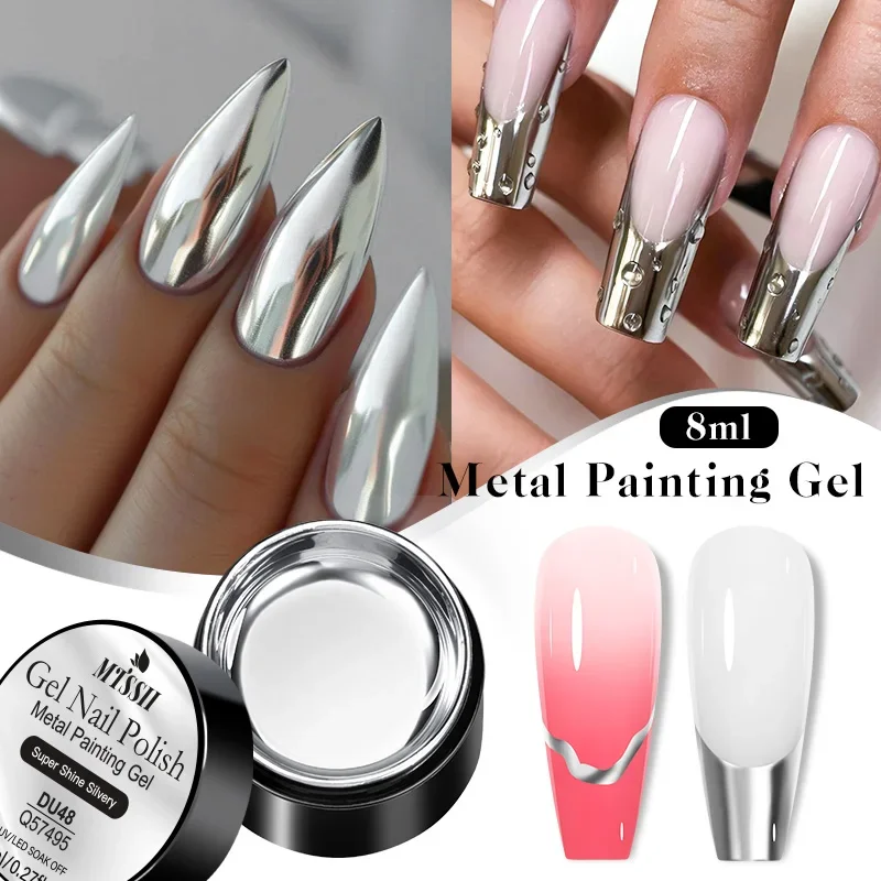 8ml Metallic Painting Gel Nail Polish Chrome Silver Mirror Effect Super Bright Drawing Line French Nail Art Gel Varnish DIY Nail view 5