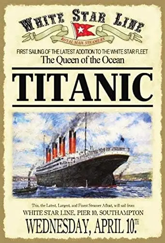 Y1,Metal Tin Sign For Titanic White Star The Queen Custom Metal -Bar Cafe Restaurant Home Decor-aluminum