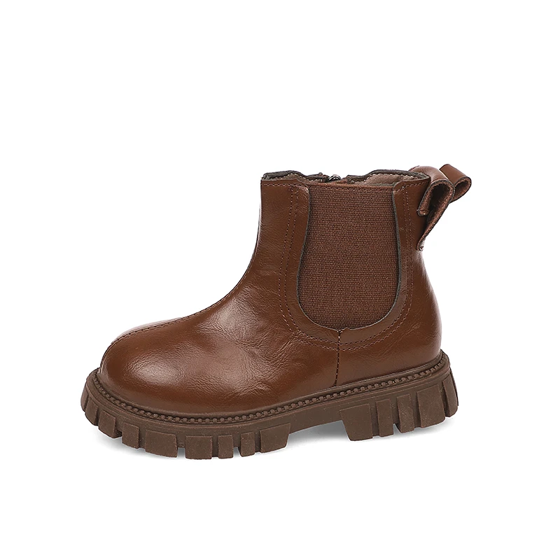 الفتيات الأحذية الجلدية بلون الكورية نمط الاطفال أحذية بوت قصيرة أصابع مستديرة 2025 شتاء جديد الأطفال الأميرة الأحذية سستة عدم الانزلاق #5